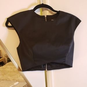 Nasty Gal Black Silky Tailored Crop Top